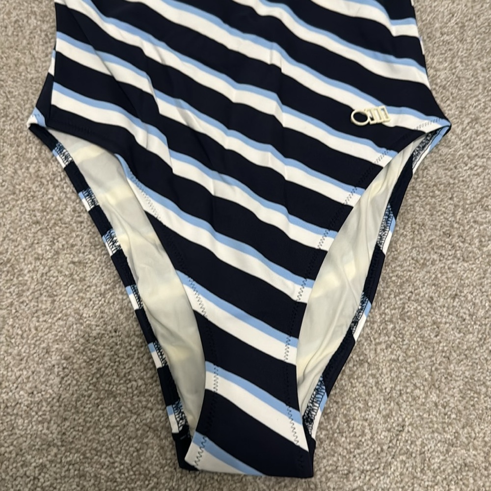 SOLID & STRIPED Navy and White Striped One-Piece Swimsuit - Picture 2 of 5